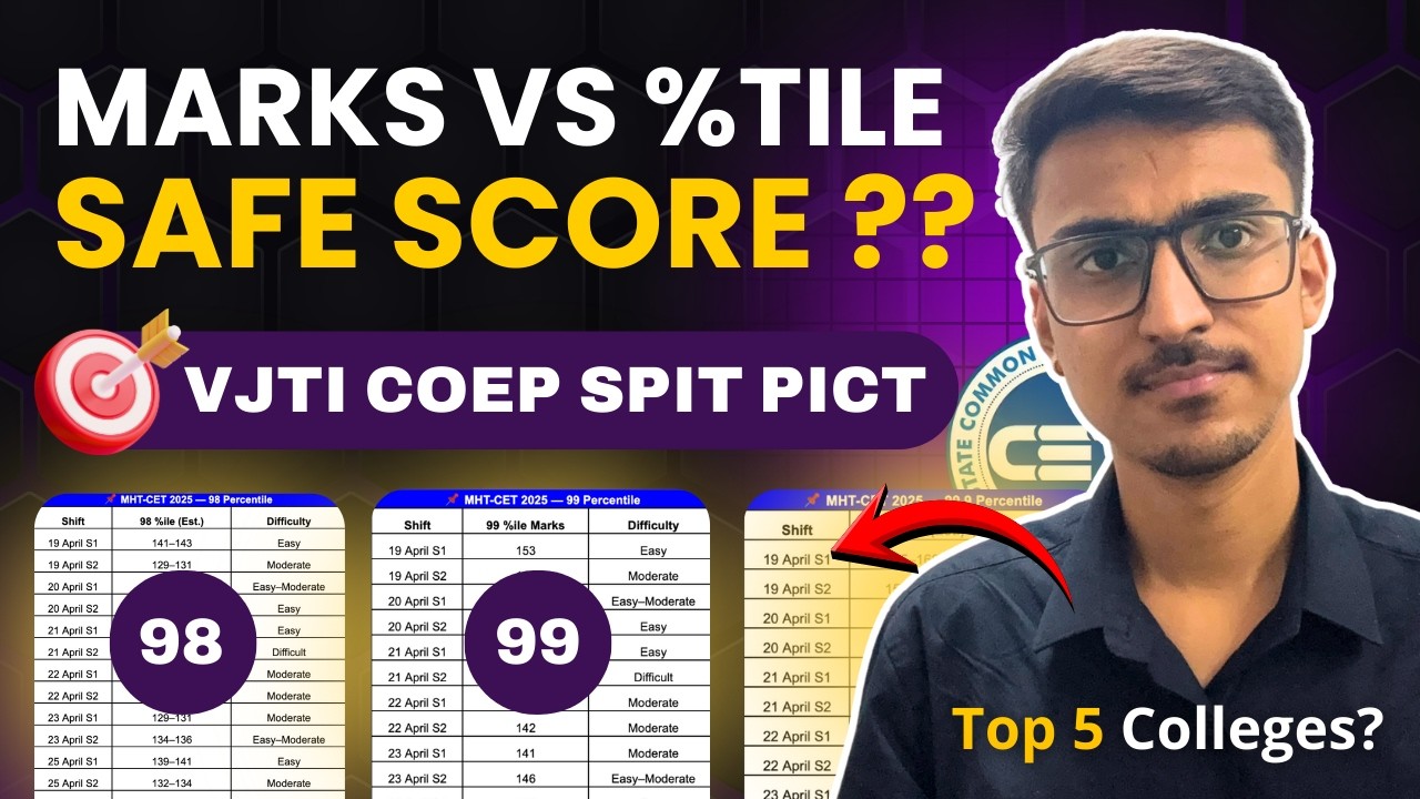 MHT CET 2026: Safe Score for COEP & VJTI? (Marks vs %tile Analysis)
