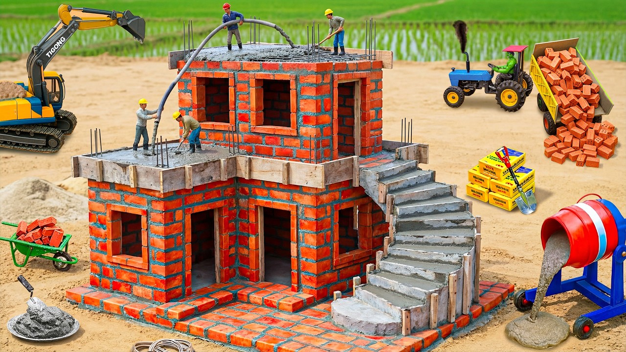 DIY Mini Brick House with Staircase and Cement Roof | Incredible Construction Science Project