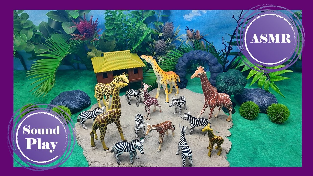 ASMR Giraffe and Zebras Sound Play Mini Diorama 