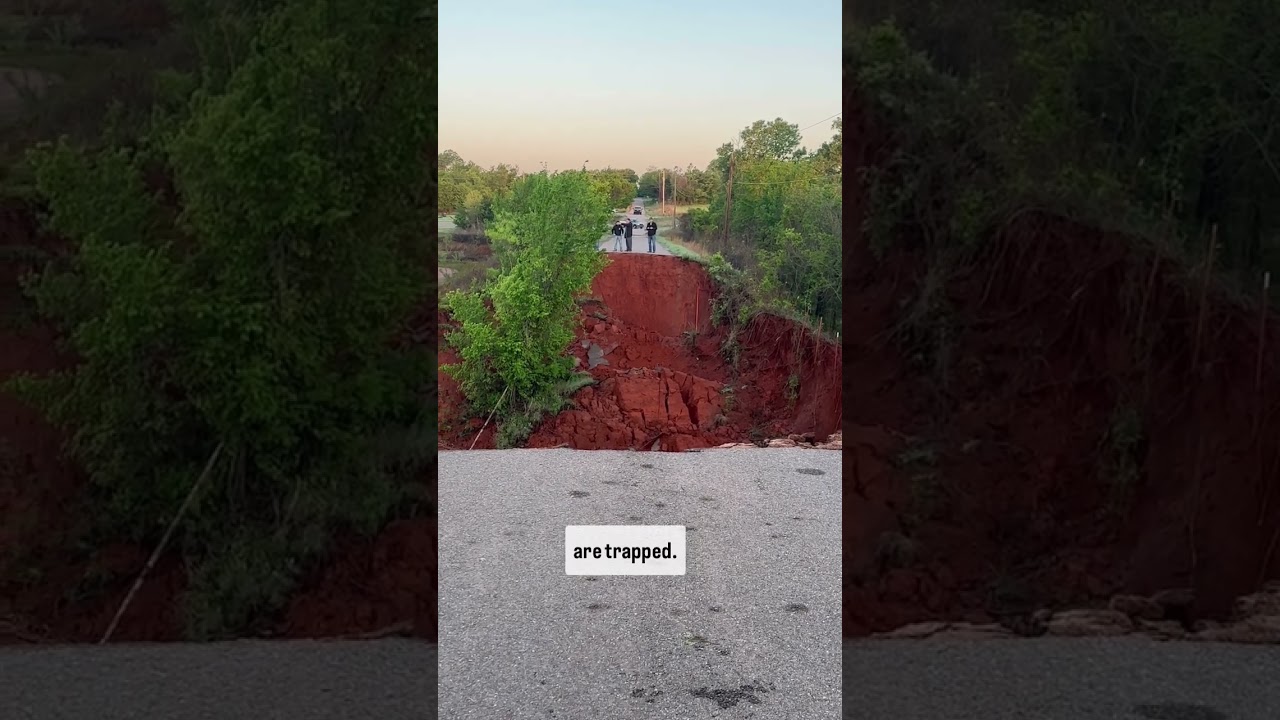 Oklahoma flooding washes away county road in Blanchard