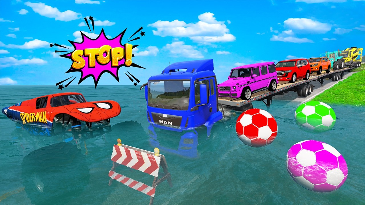 Flatbed Truck McQueen | Transportation with Truck - Pothole vs Car #23 | BeamNG.Drive Gameplay