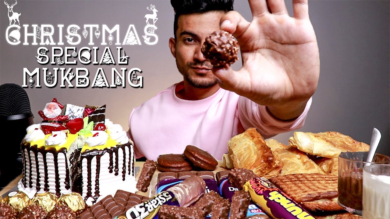 CHRISTMAS MUKBANG | Eating Cake, Chocolates, Nutella, Vanilla, Paneer Patties, Egg & Cheese Sandwich
