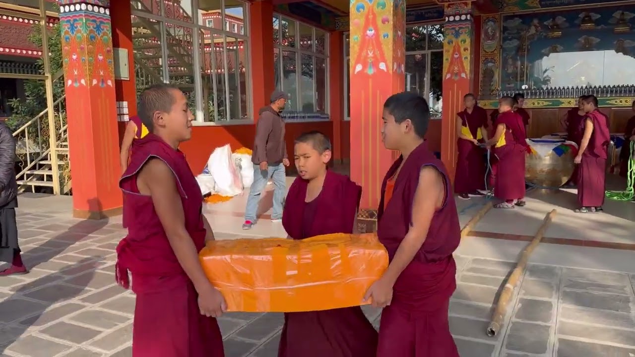 Filling the treasure vases and placing in the stupa of Complete Victory at Kopan Monastery