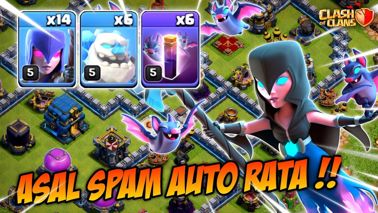 ASAL SPAM AUTO RATA BOS !! SERANGAN GOLEM WITCH + BAT SPELL | STRATEGI TH 12 - CLASH OF CLANS