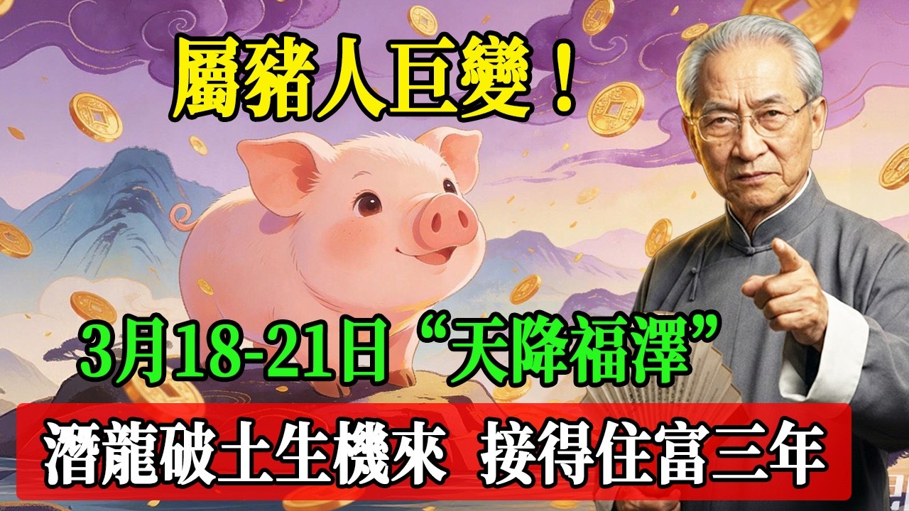 屬豬人巨變！3月18日-21日“天降福澤”，潛龍破土生機來，接得住富三年！#南懷瑾 #國學 #易經 #開運 #招財#風水 #2026運勢#屬相 #生肖運勢#生肖命理