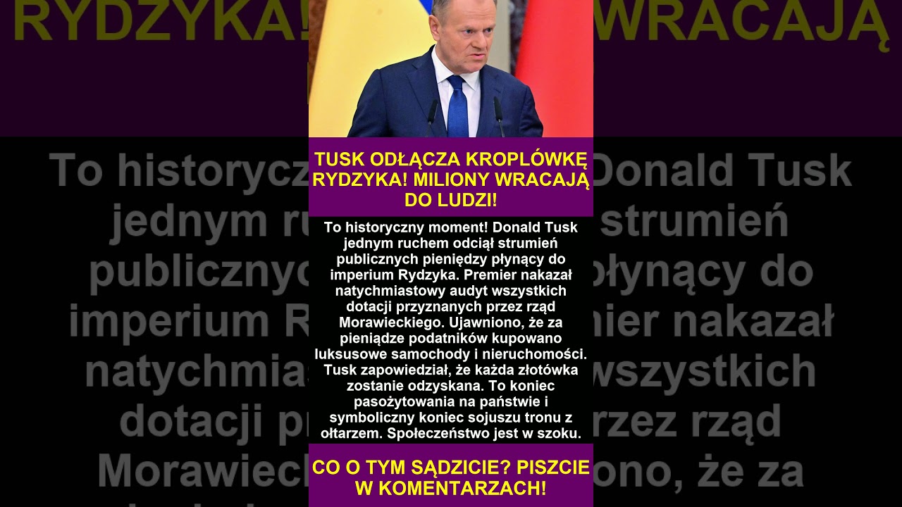 KONIEC FINANSOWANIA TADEUSZA RYDZYKA! TUSK ZABLOKOWAŁ WSZYSTKIE DOTACJE I UJAWNIŁ PRZEKRĘTY!