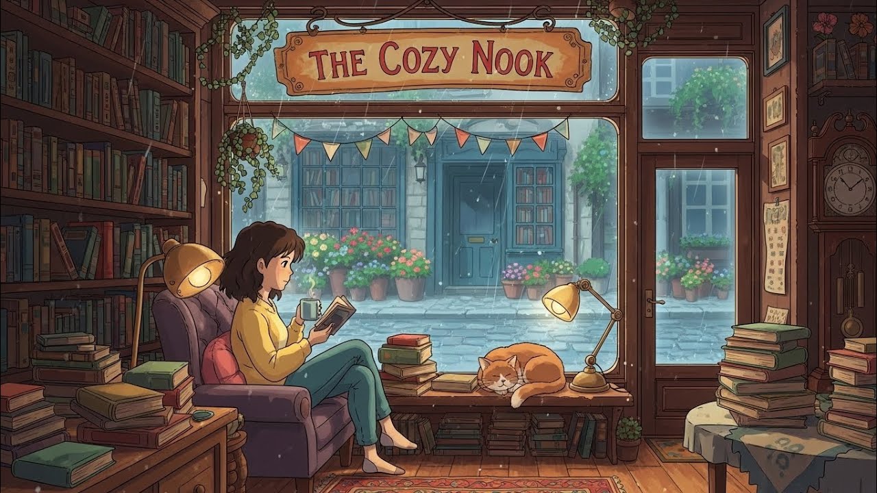 A Quiet Saturday in Our Little Bookshop When the Autumn Rain Wouldn't Stop 📚☔Ghibli-Style Animation