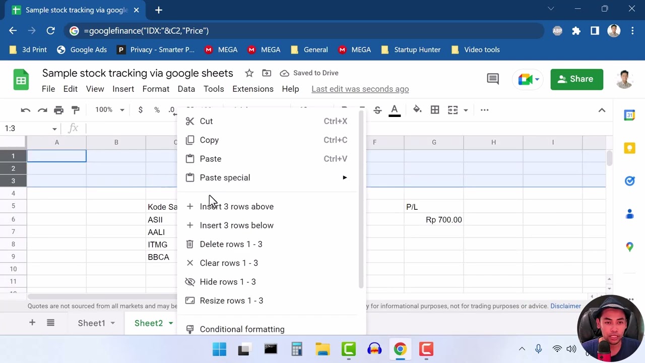 Track Posisi Saham Menggunakan Google Sheets