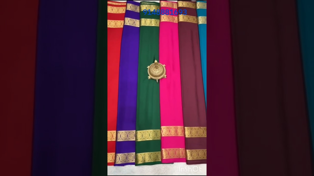 Новейшие сари из чистого майсурского шелка с каймой Ganga-Jamuna Bentex, 26 дюймов, 120 г/м² / Це...