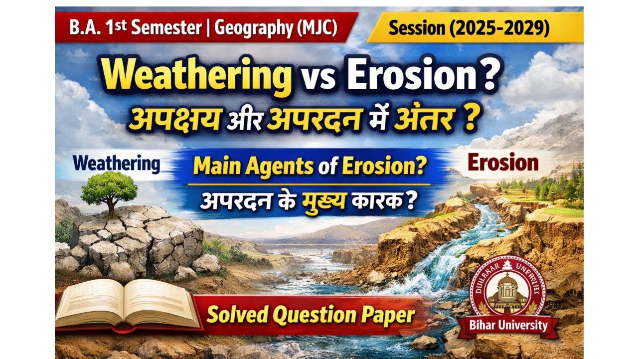 BRABU Q) What is the diffrence between weathering and erosion? What are main agent of erosion ?