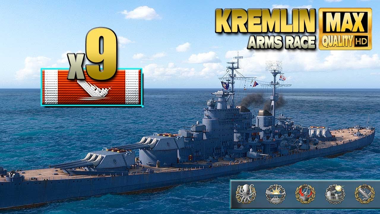 Powerfull battleship Kremlin with 4k base XP game - World of Warships