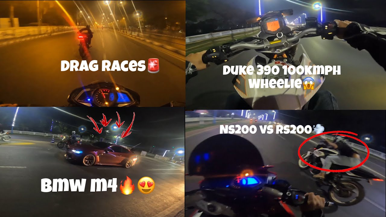 Illegal night races🚨🔥rs200 vs ns200💨duke390 long wheelies😍BMW M4🫠🔥
