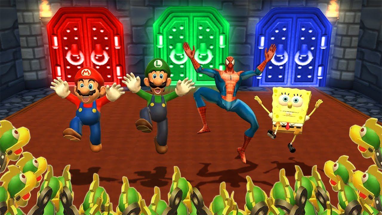 Mario Party 9 MiniGames - Mario Vs Spider Man Vs Luigi Vs SpongeBob (Master Cpu)