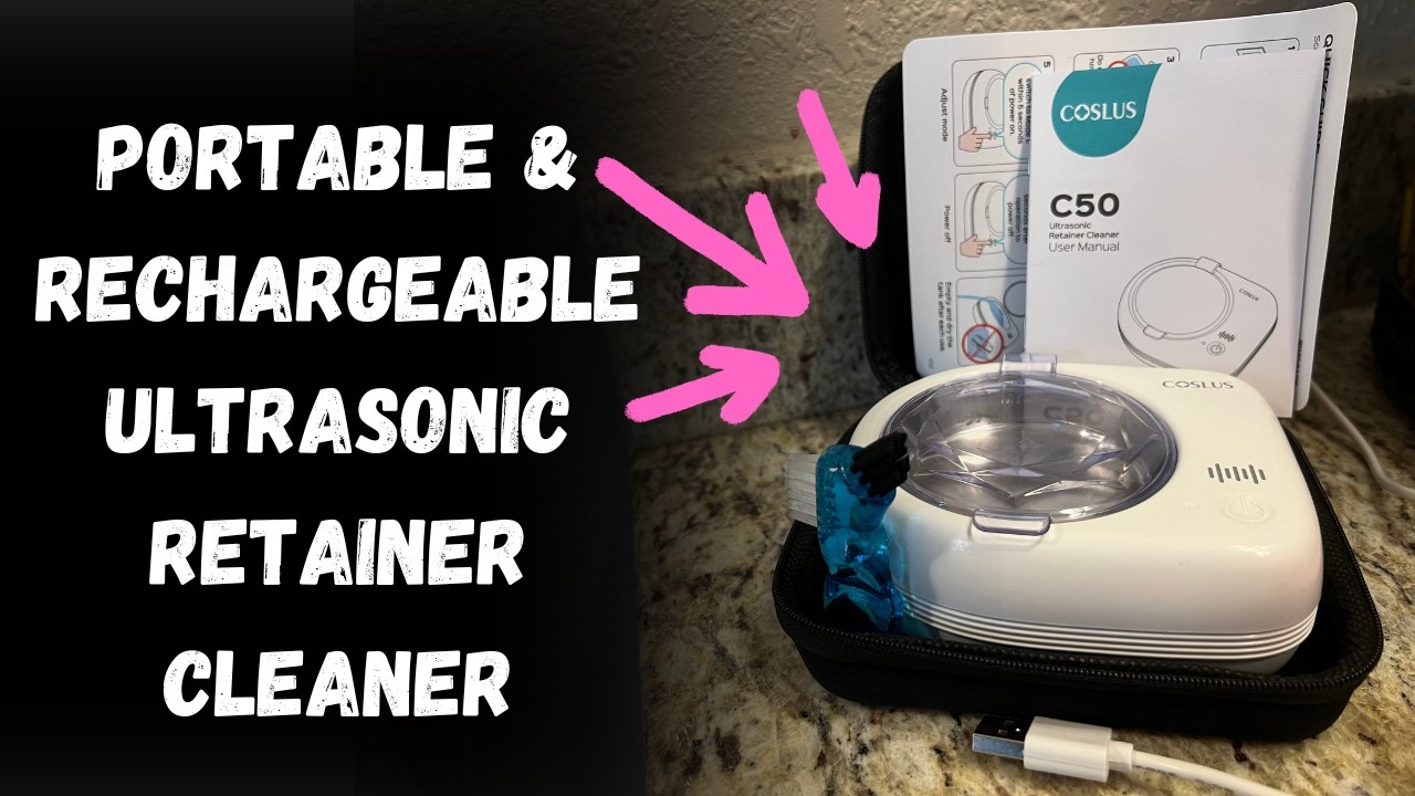 Portable and rechargeable ultrasonic retainer cleaner.