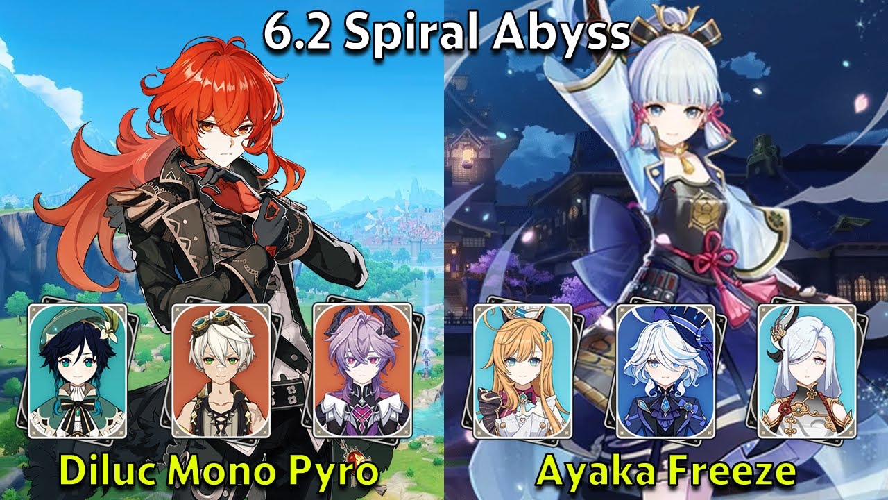 C5 Diluc Mono Pyro & C0 Ayaka Freeze - Genshin Impact 6.2 Spiral Abyss Full Clear