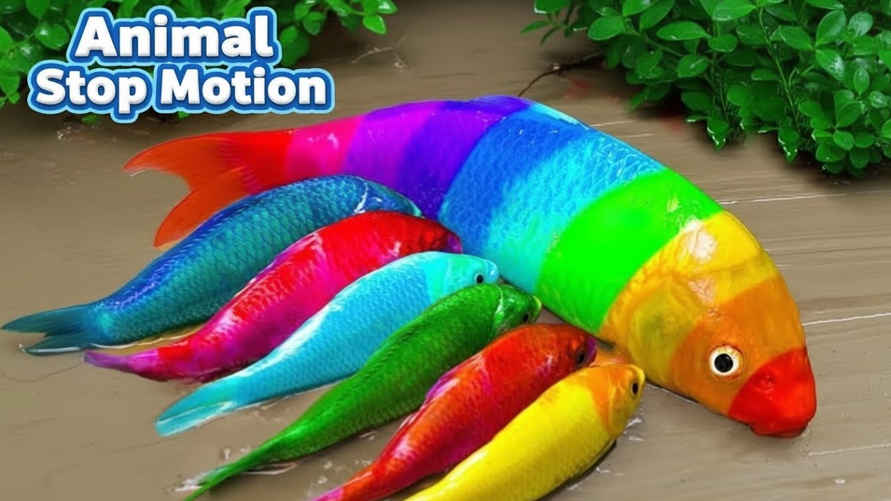 Catch Freshwater Fish in Giant Colorful Eggs | Animal Stop Motion Fish World