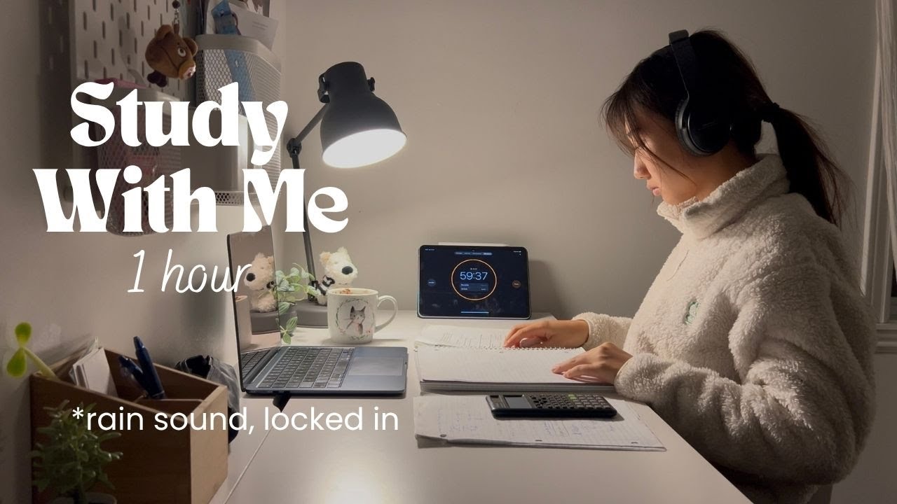 STUDY WITH ME 1 HOUR| Locking in for my math exam| rain sound, cozy vibe, night study