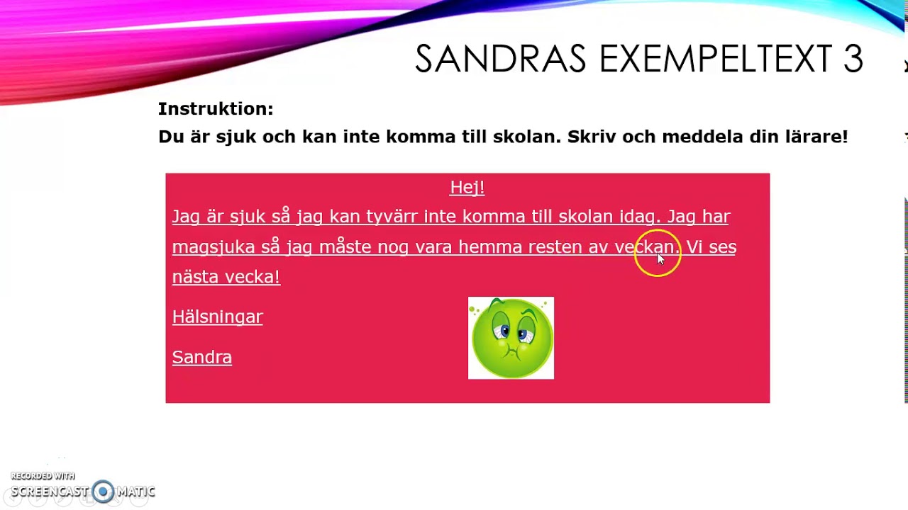 Beskrivande text, anmäla frånvaro