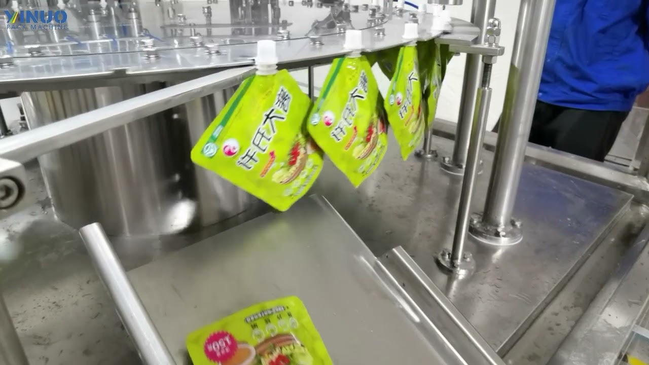 4 peanut paste flavor paste nozzle pouch filling capping machine with cap servo feeder