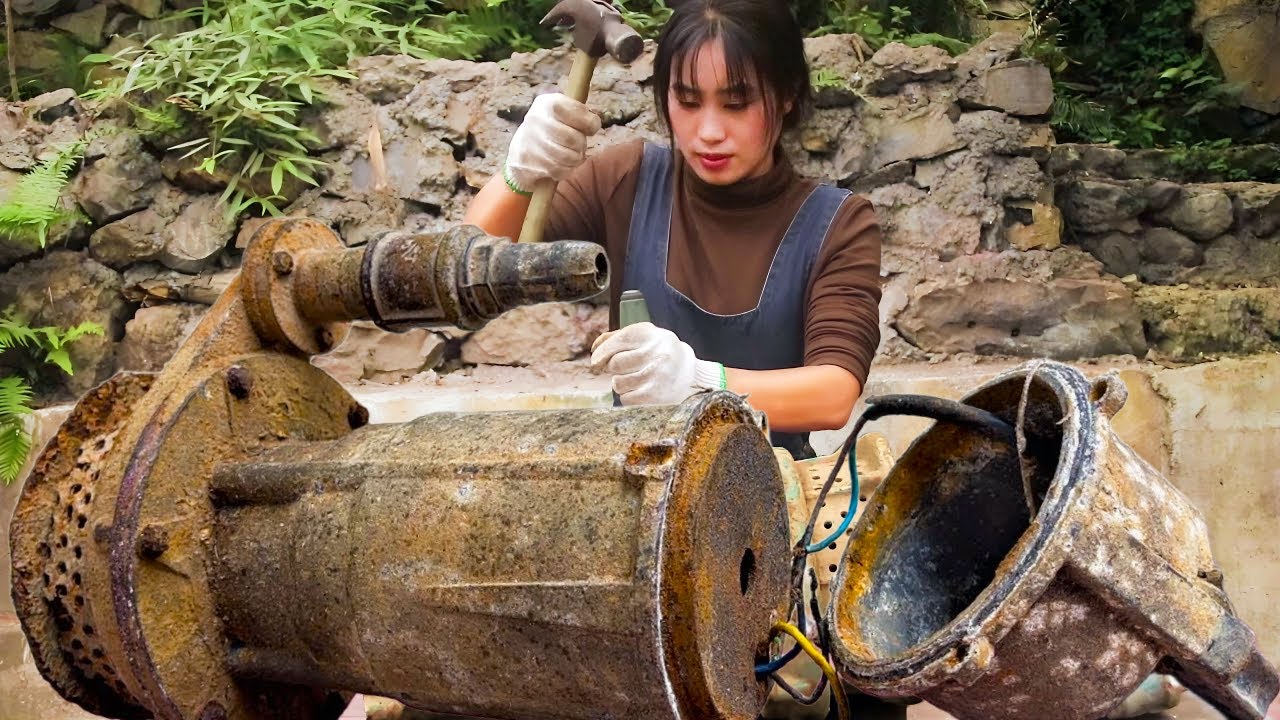 A gifted girl repairs a severely damaged water pump！