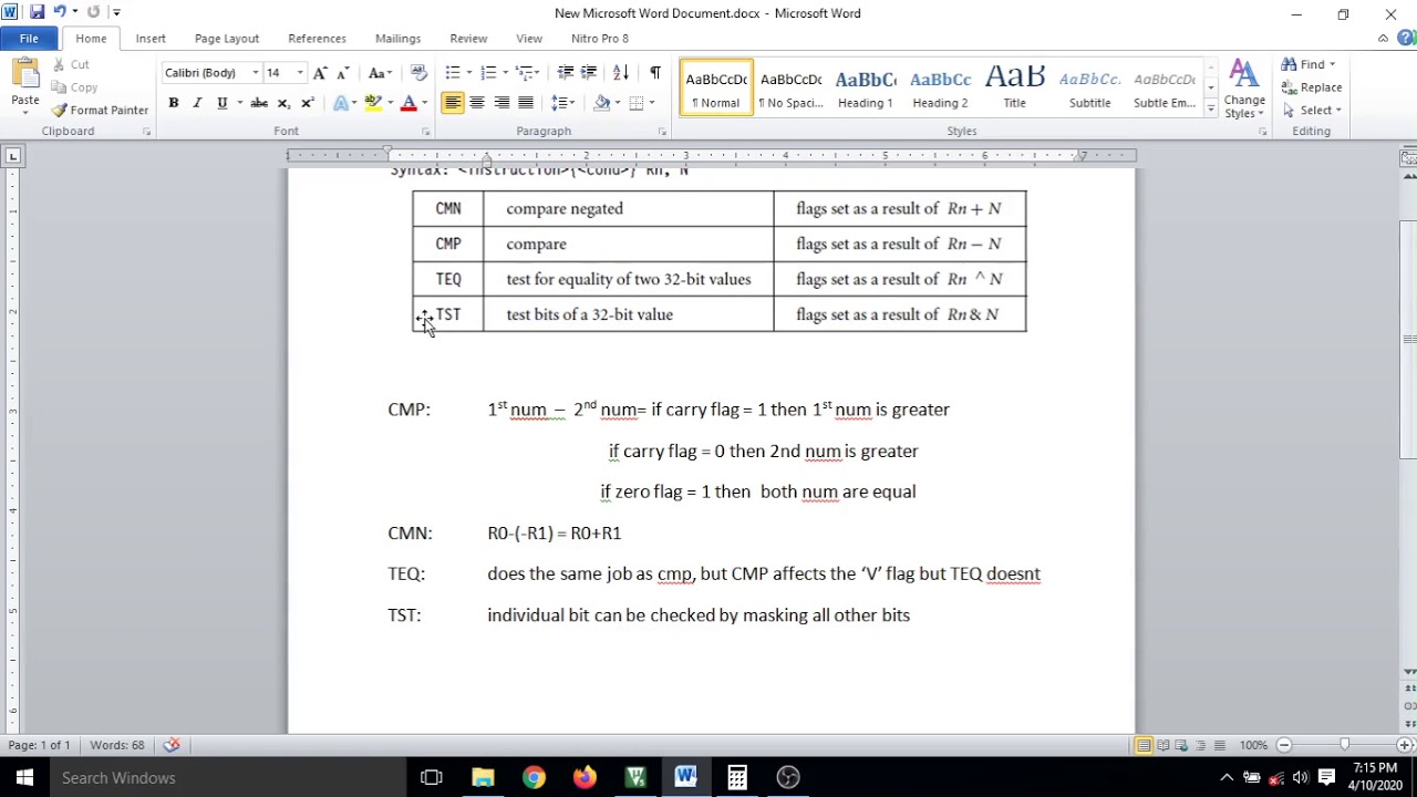 COMPARE INSTRUCTION IN ARM