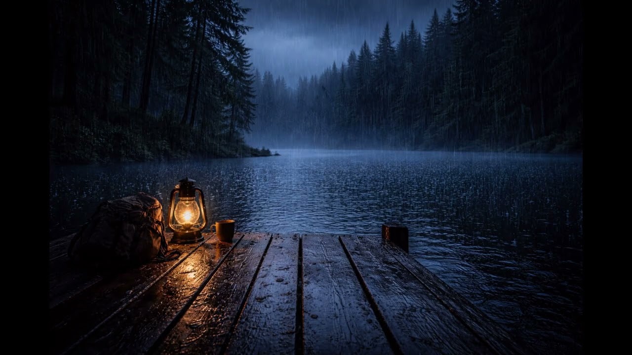 Heavy Rain on a Quiet Lake Dock 🌧 8 Hours for Deep Sleep | 4K Rain Sounds (No Thunder)