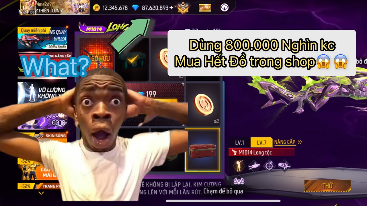 Free Fire Thử Dùng 800.000 Nghìn Kim Cương Mua Hết Đồ Trong Shop Và Cái Kết !