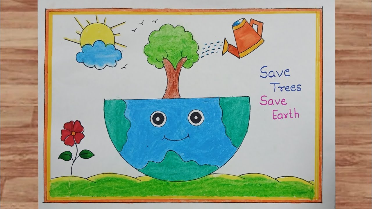 Save tree Save earth Drawing | Save tree save earth drawing competition earth day drawing poster