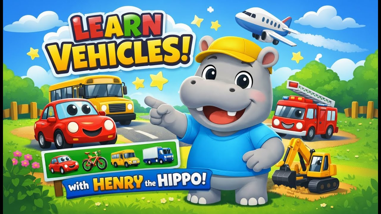 Learn Vehicles with Henry the Hippo 🚗🎵 | Vehicle Song & Nursery Rhymes for Kids