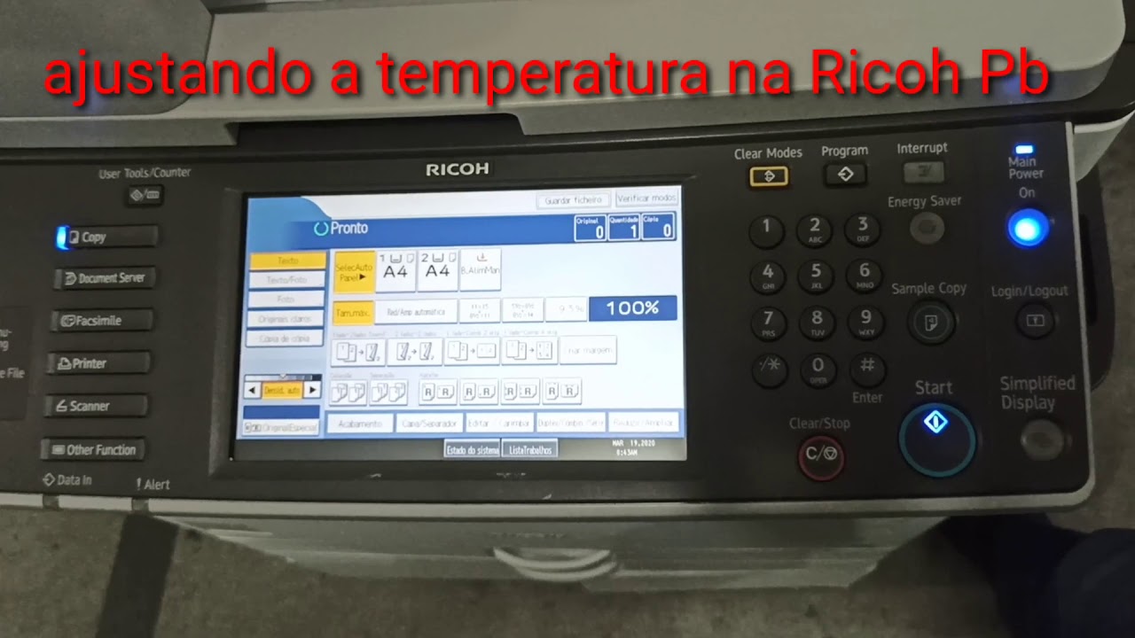 Ajustando temperatura da fusão na mp2352, 2852,3352