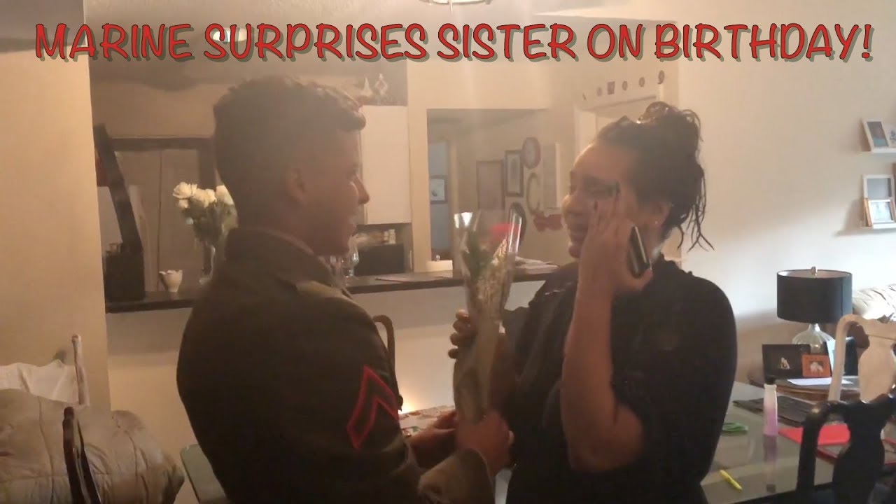 Marine Surprise Homecoming on Sisters Birthday
