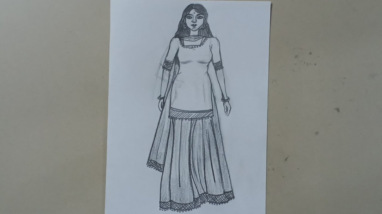 How to draw a girl with sharara dress pencil sketch step by step pencil sketch tutorial 