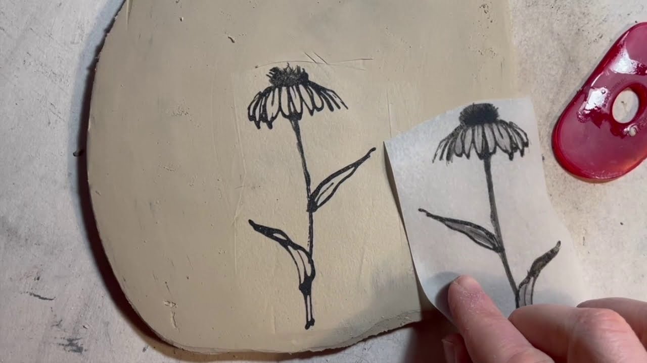 Underglaze Monoprinting Line Drawing on Clay