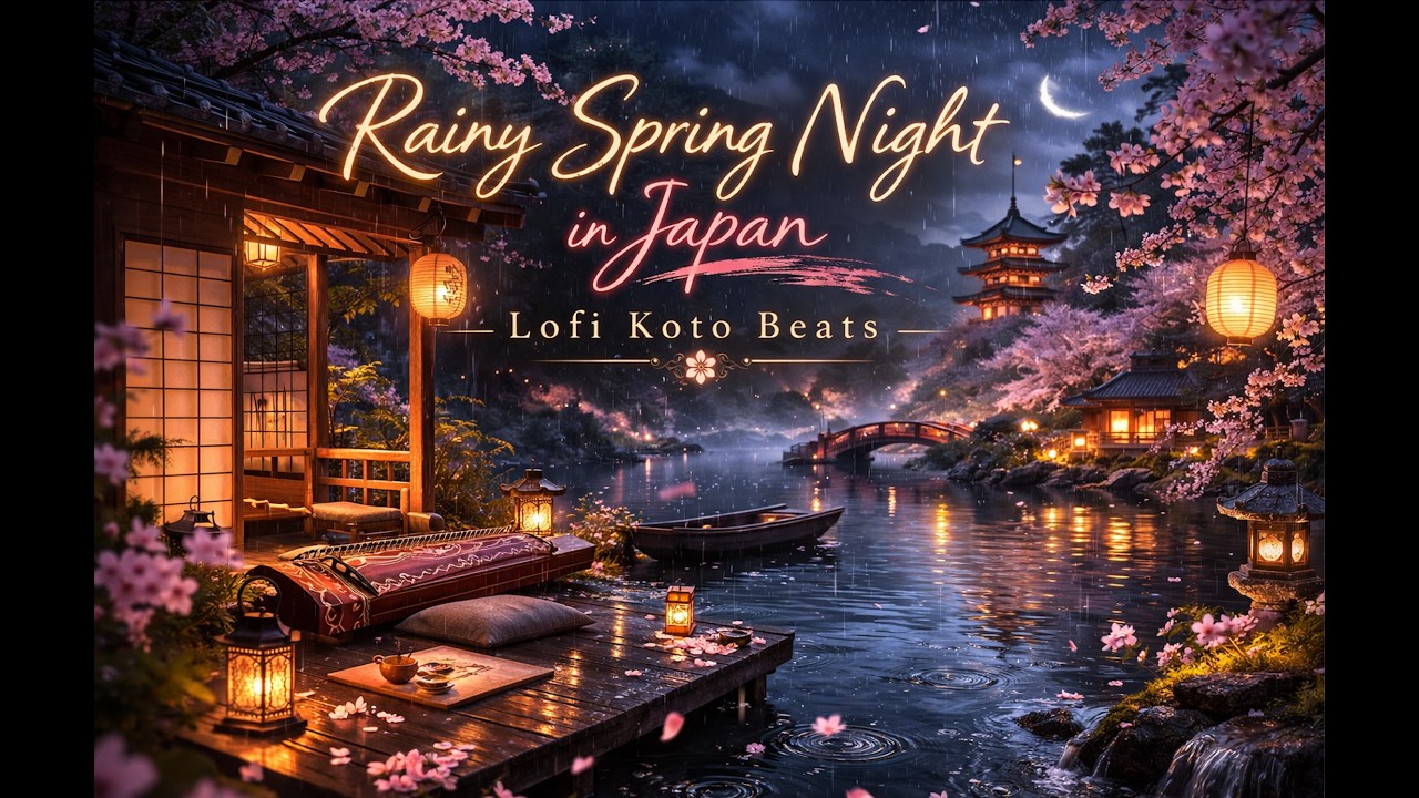 Rainy Spring Night in Japan 🌸 Lofi Koto Beats for Relaxation & Study