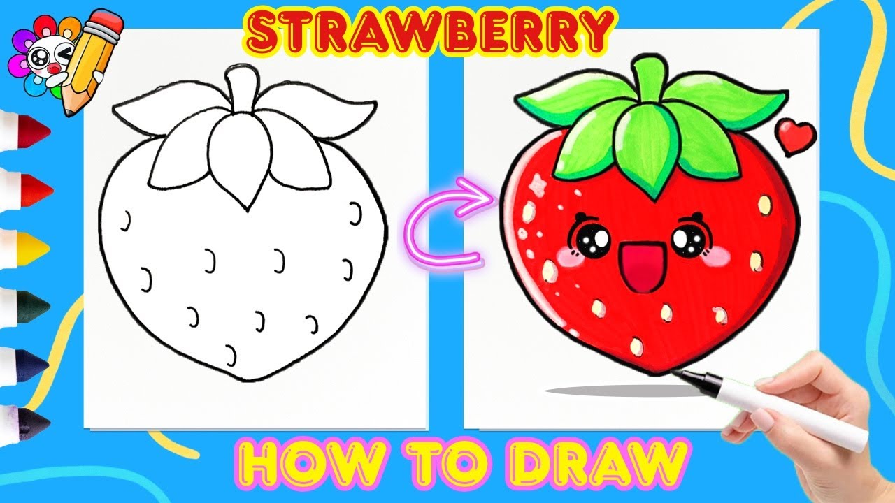 How to Draw a Strawberry 🍓  Draw and Color Strawberry Quick & Easy for Kids  MICHIBI
