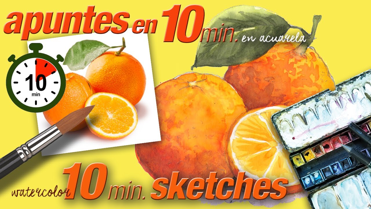 Dibujo🎨 rápido en acuarela de unas 🍊naranjas. Quick watercolor sketch of some oranges, step by step