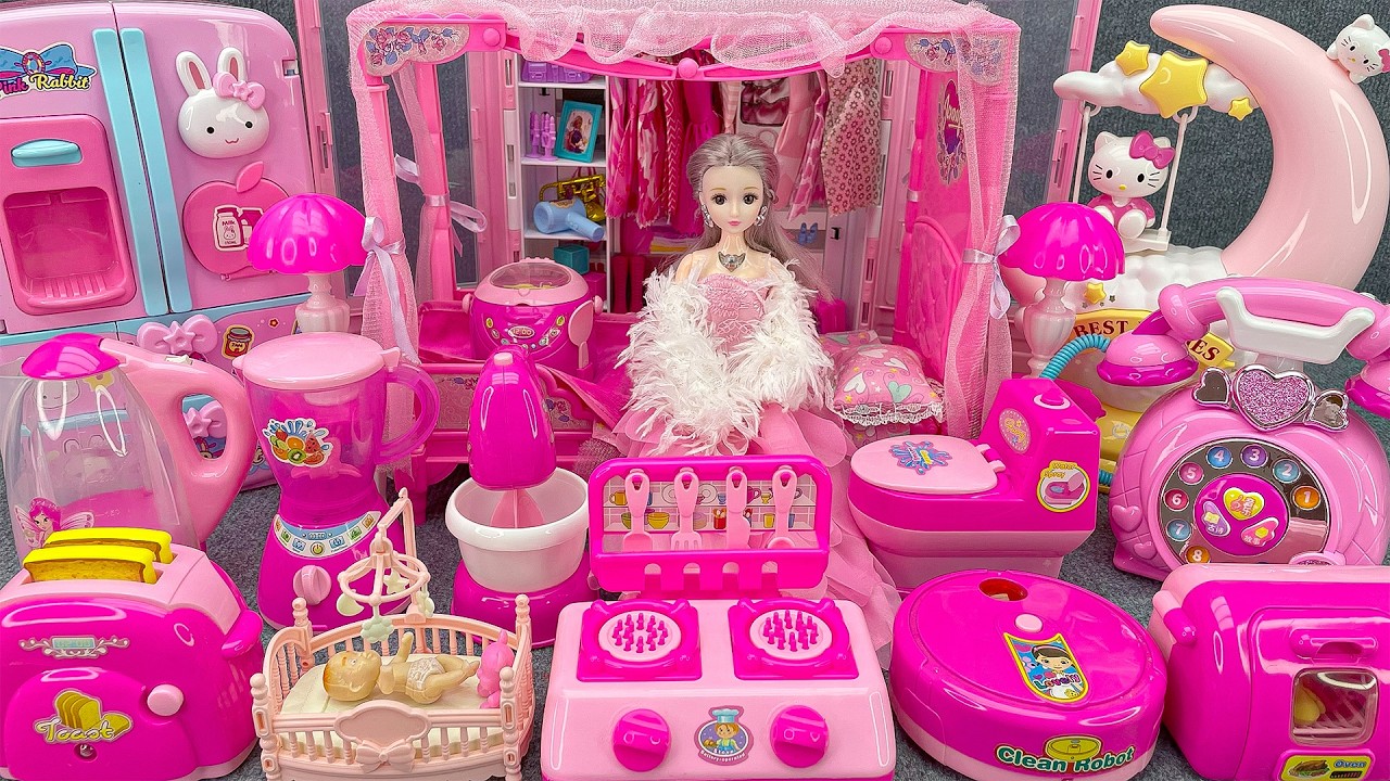 17 Minutes Satisfying with Unboxing Barbie Princess Pink Kitchen, Rock Bed Play Set Review Toys｜ASMR