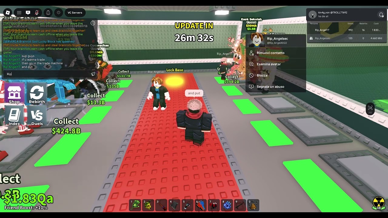 if u wanna trade in sab go in che trade machine and put ''Rip_AngelAlt22''
