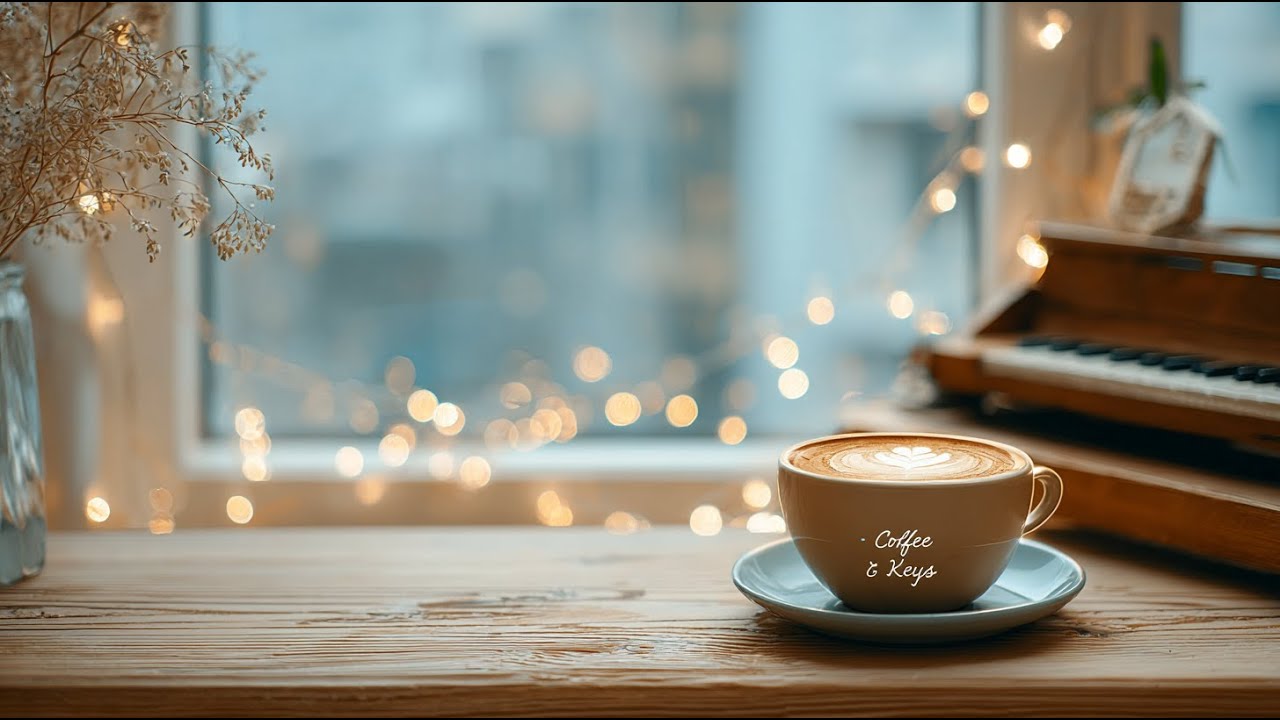 Coffee & Keys ☕ | Cozy Winter Café Piano with Steaming Coffee & Snowfall ❄️