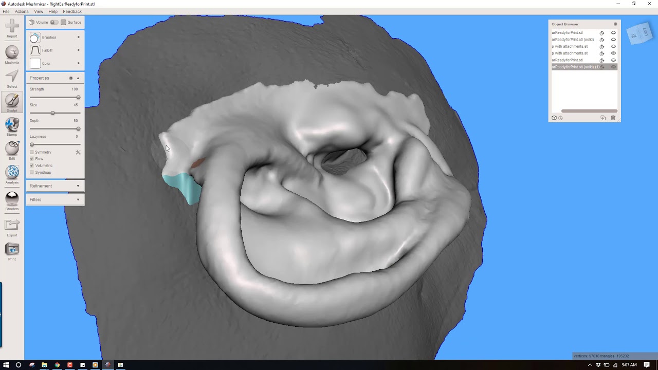 Creating a Mold for an Implant Retaine Prosthetic Ear Using Meshmixer