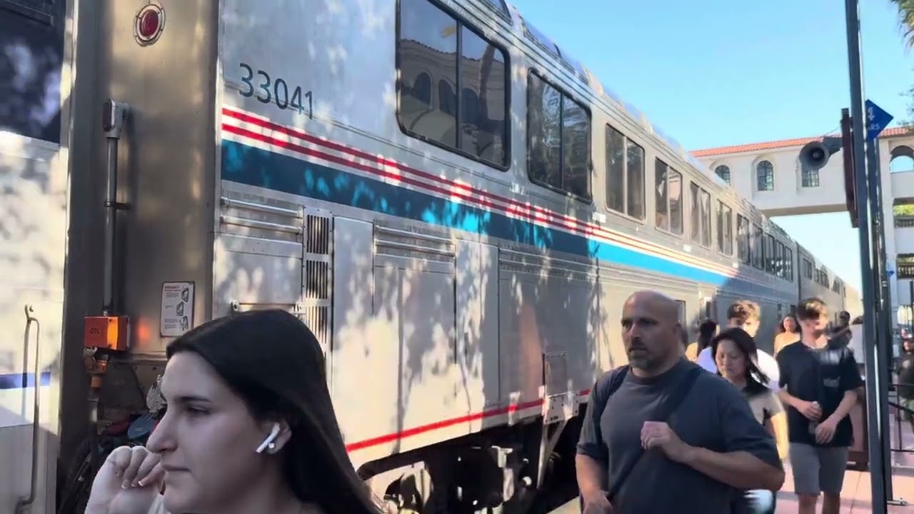 Rare Amtrak 581 meets Amtrak 582 with dash 8 503 in Santa Ana train station 8/29/25