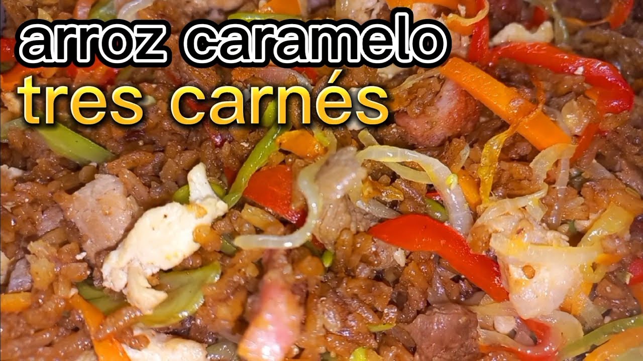 como preparar arroz tres carnes color caramelo 🍬 🤤