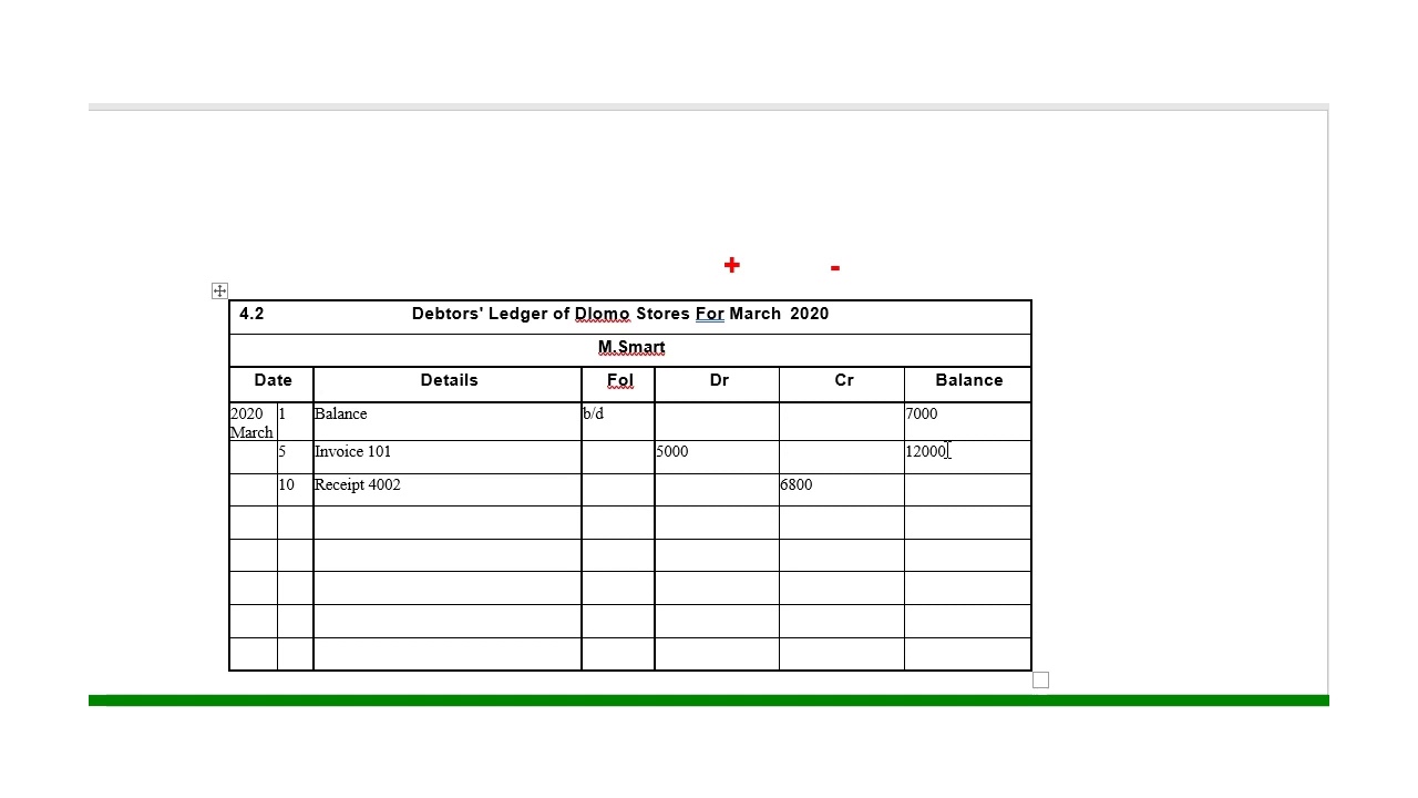 GR 10 Debtors ledger