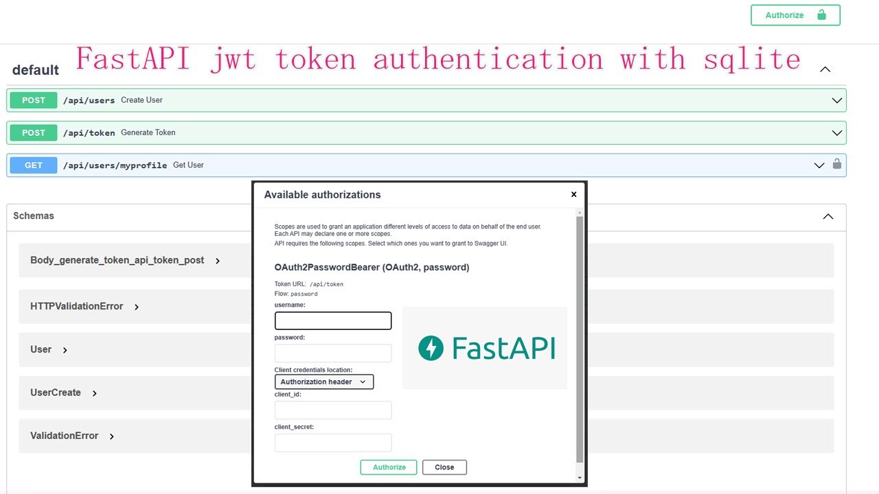 FastAPI jwt token authentication with sqlite