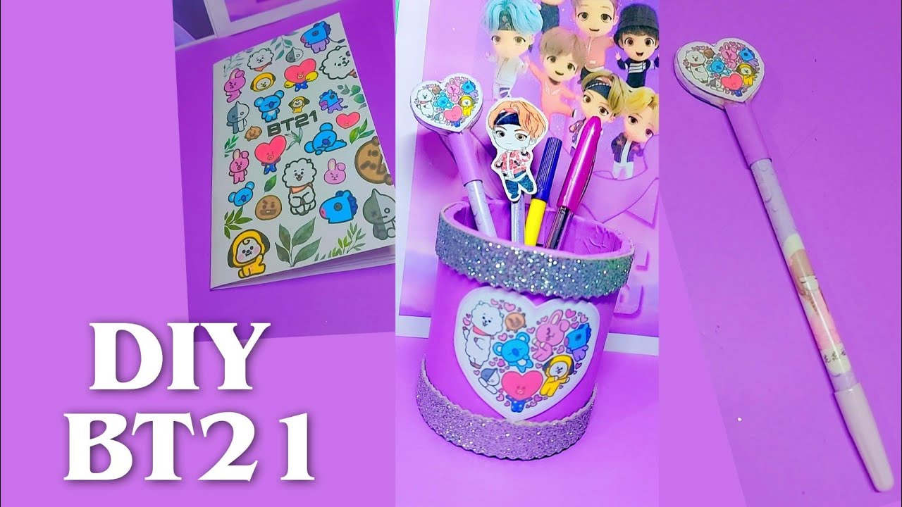 Diy Easy Bts Craft Ideas / Making Bt21 School Supplies  / How To Make Bt21 Pen Topper,  Diary,