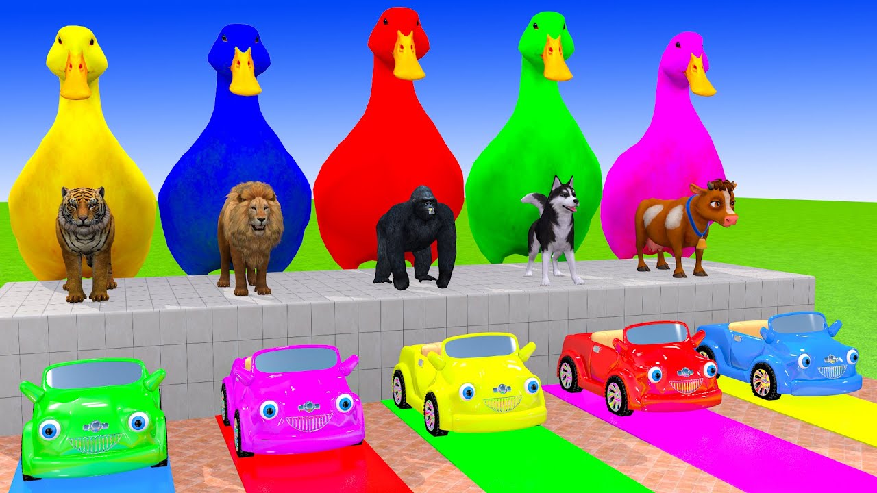 Long Slide Game with Cow Elephant Gorilla Hippopotamus Tiger 3d Animal Game Funny 3d Animals