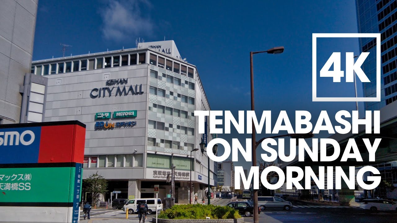 Walking Osaka Japan Tenmabashi on Sunday morning 4K