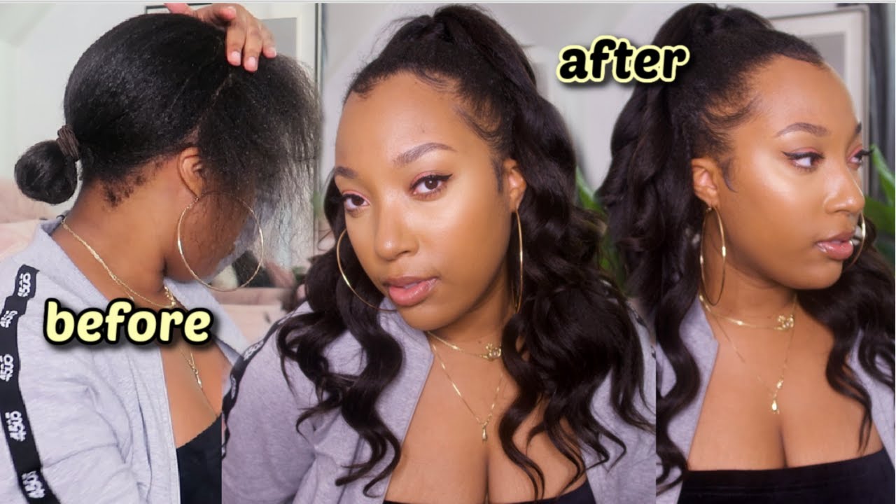 QUICK EASY HALF UP HALF DOWN USING A UPART WIG | 4B Natural Hair Ft. Niawigs