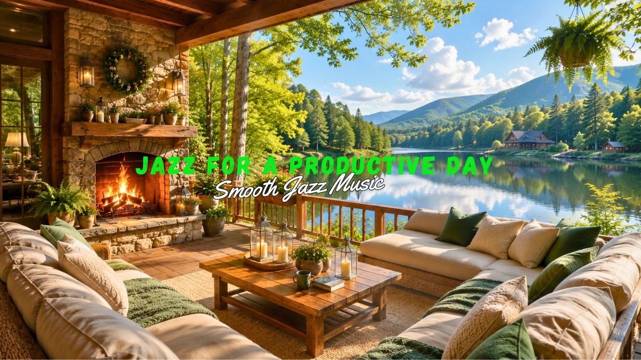 🏞️ Bright Summer Lake Cafe | Relaxing Jazz Music for Work, Reading & Creativity