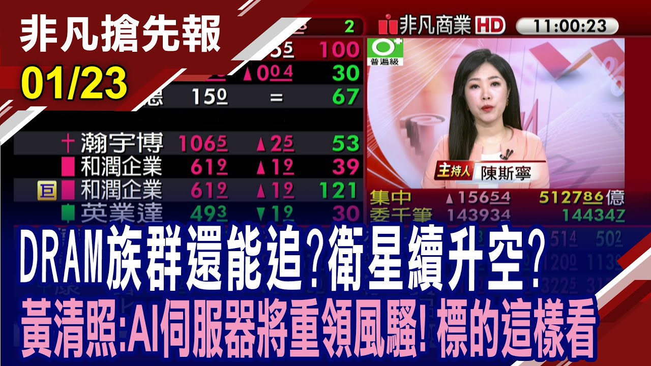 【DRAM族群還能追?衛星續升空? 黃清照:AI伺服器將重領風騷! 標的這樣看】20260123(陳斯寧×黃清照) @ustvhotstock